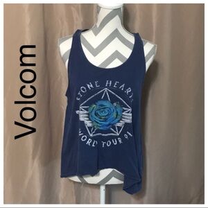 Volcom blue graphic swing tank top stone hearts world tour 91 navy blue rose